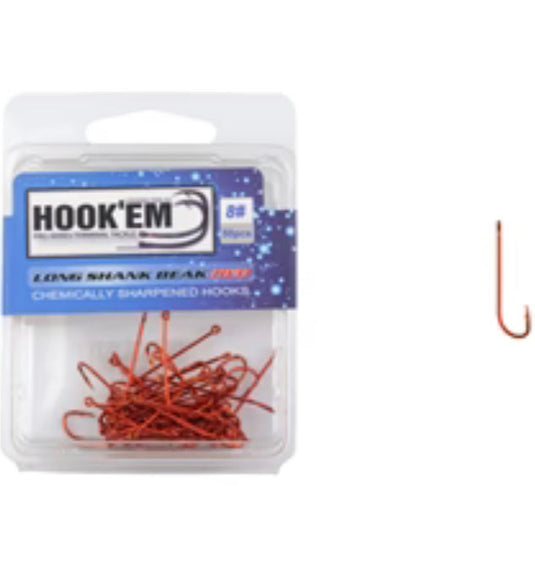Hook’em Long Shank Red Hooks - 50 pack