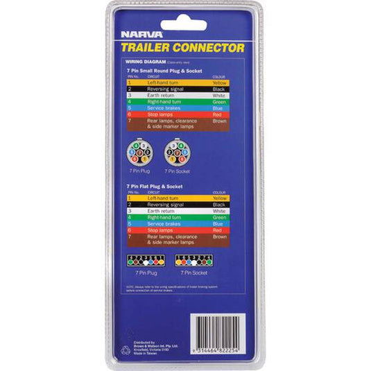 Narva Trailer Connector 7 Pin Flat on car to 7 Pin Small Round plug on trailer