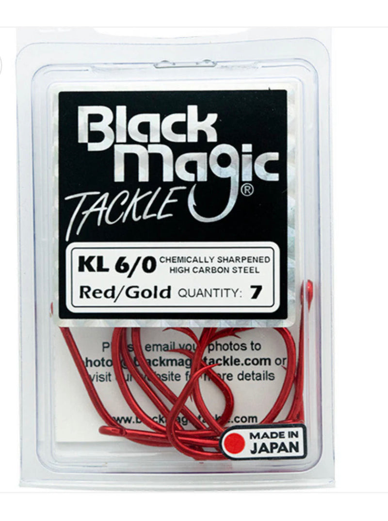 Load image into Gallery viewer, Black Magic KL Hooks Red/Gold
