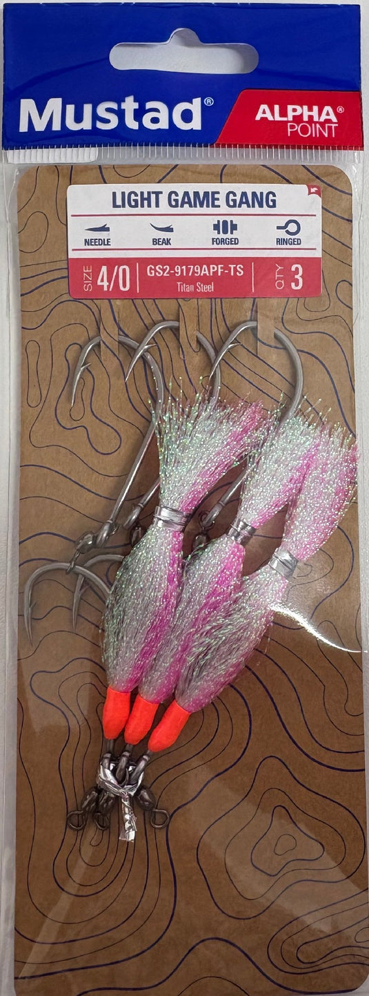 Mustad Light Game 2 Hook Gang w Flasher GS2-9179APF-TS [SIZ:4/0]