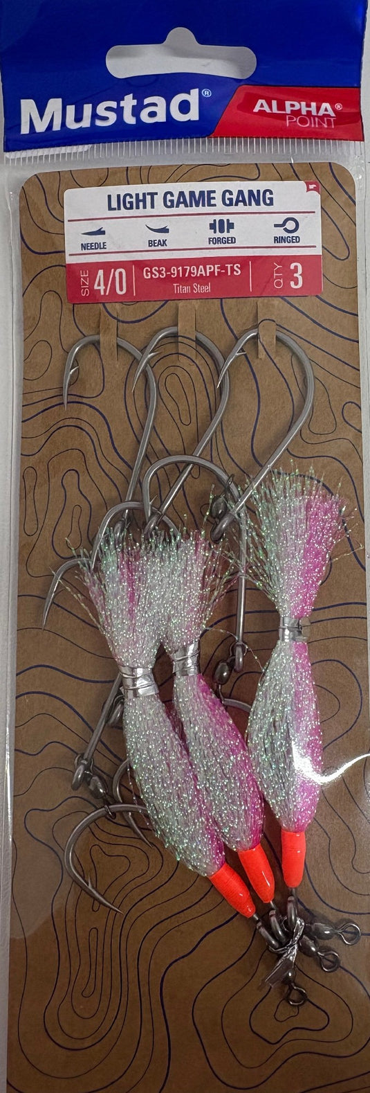 Mustad Light Game 3 Hook Gang w Flasher GS3-9179APF-TS [SIZ:5/0]