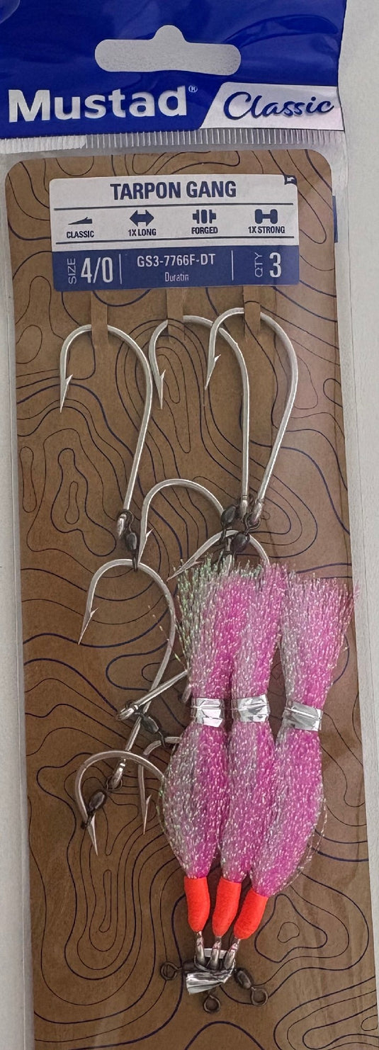 Mustad Tarpon 3 Hook Gang w Flasher GS3-7766F-DT [SIZ:4/0]