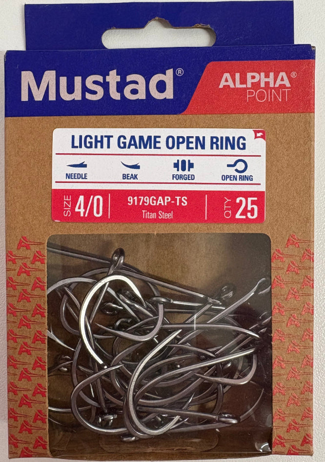 Load image into Gallery viewer, Mustad Light Game Open Eye Ring Hooks Box 25 [SIZ:6/0]
