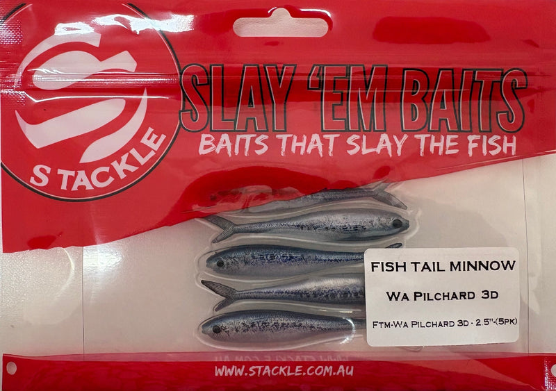 Load image into Gallery viewer, S Tackle Fish Tail Minnow 2.5" (5 Pack) [COL:WA Pilchard 3D]

