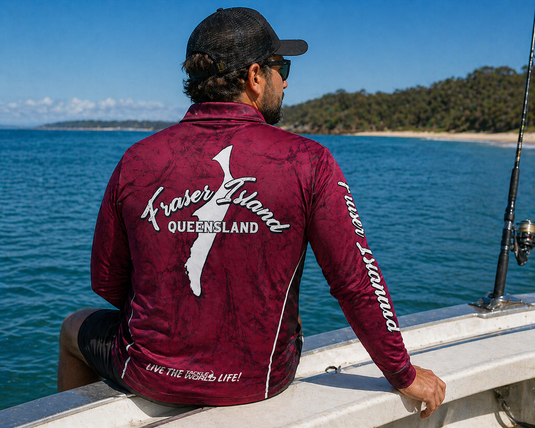 Tackle World Fraser Island (K'Gari) Maroon Fishing Jersey [SIZ:XS]