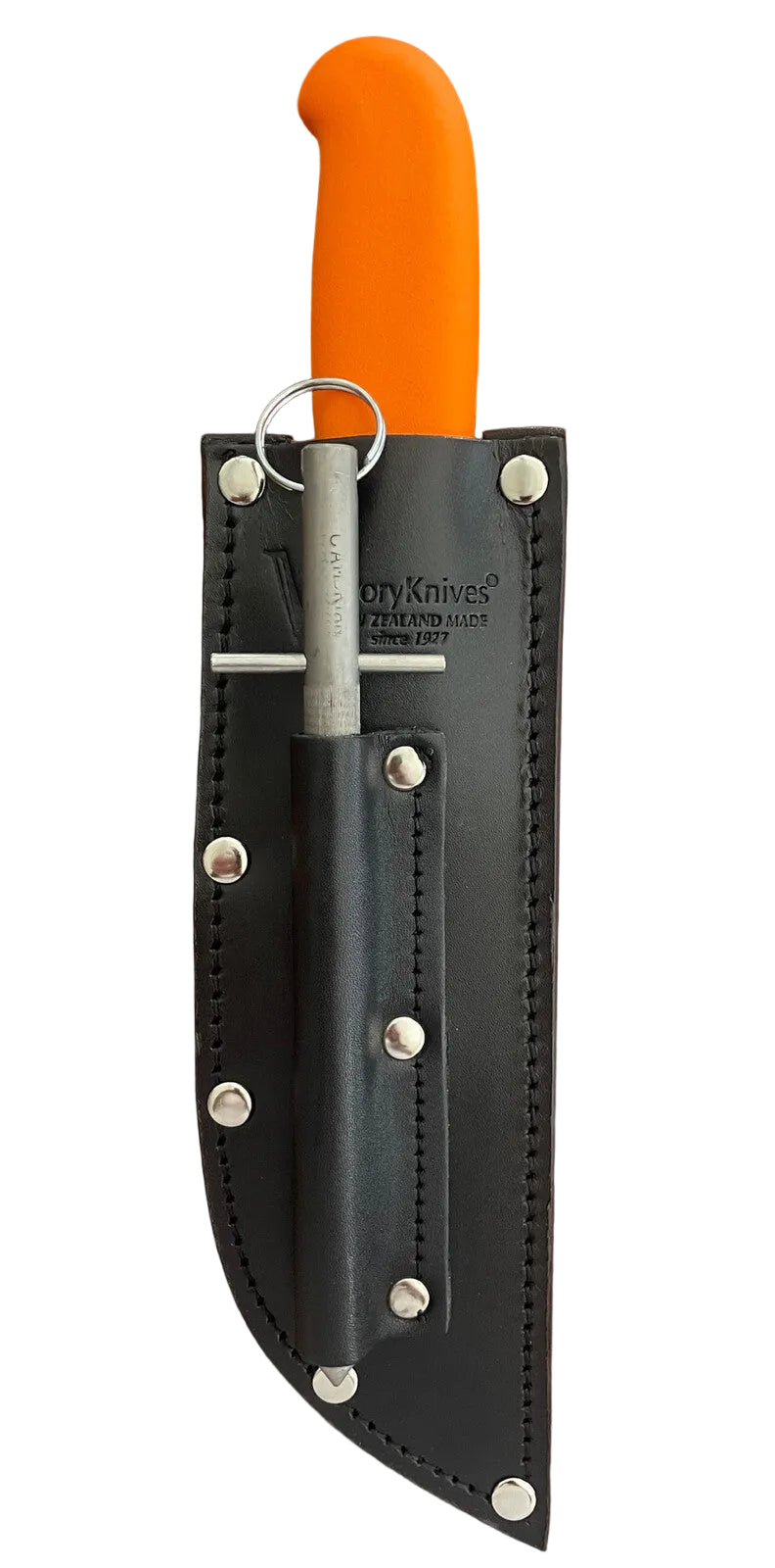 Load image into Gallery viewer, Victory Clarke Boys Hunting Knife Set wth Pro Grip Orange Handle &amp; Leather Sheath
