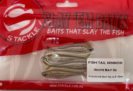 S Tackle Fish Tail Minnow 3D 2.5” [COL:White Bait 3D]