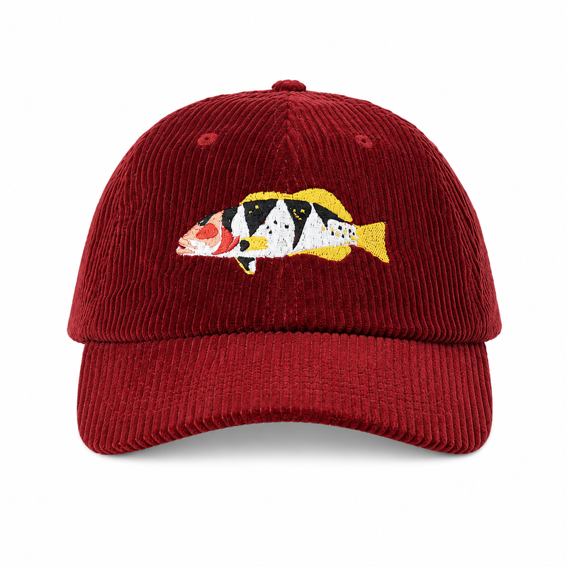 Load image into Gallery viewer, Reef Lagoon Corduroy Curved Brim Hat [COL:Ruby  STY:Footballer Coral Trout]
