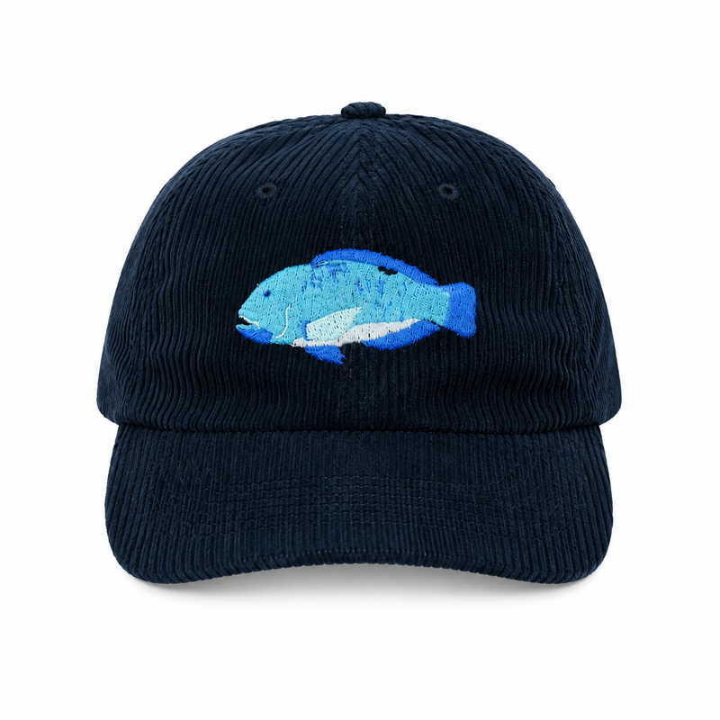 Load image into Gallery viewer, Reef Lagoon Corduroy Curved Brim Hat [COL:Midnight STY:Blackspot Tuskfish]
