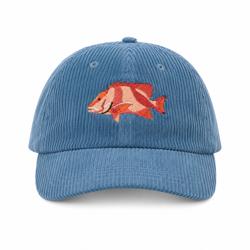 Load image into Gallery viewer, Reef Lagoon Corduroy Curved Brim Hat [COL:Ocean Blue STY:Red Emperor]
