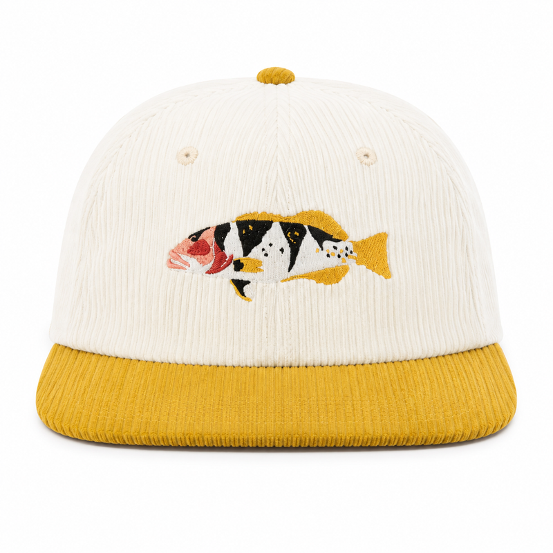 Load image into Gallery viewer, Reef Lagoon Corduroy Flat Brim Cap [COL:White/Honey STY:Footballer Coral Trout]
