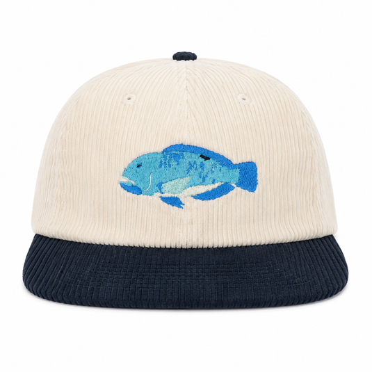 Reef Lagoon Corduroy Flat Brim Cap [COL:Cream/Midnight STY:Blackspot Tuskfish]