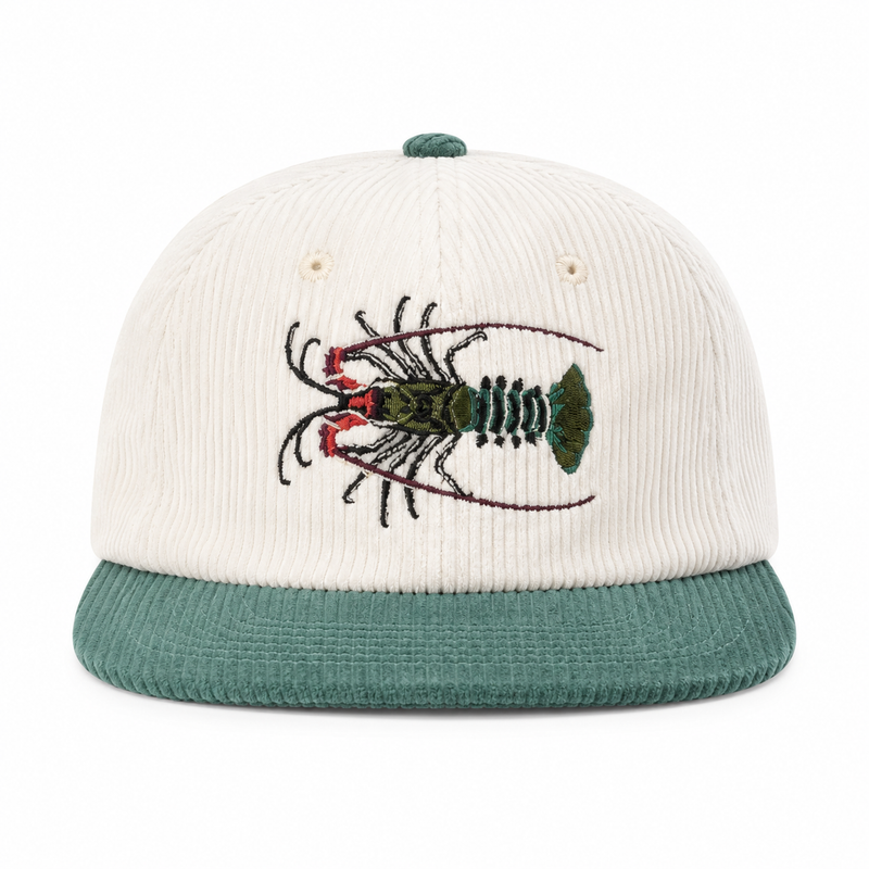 Load image into Gallery viewer, Reef Lagoon Corduroy Flat Brim Cap [COL:Cream/Teal STY:Painted Rock Lobster]
