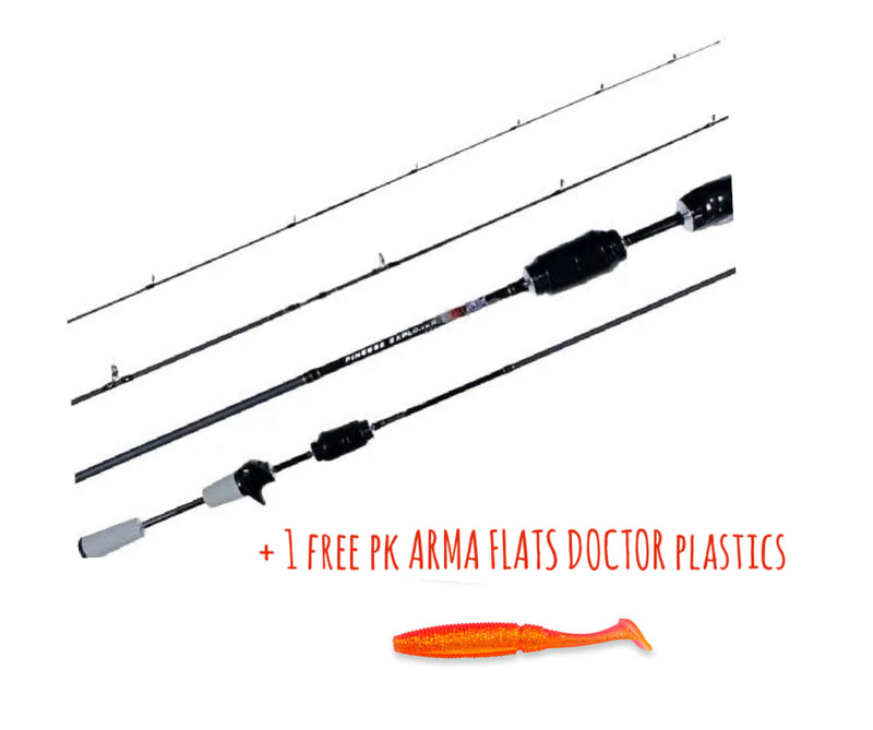 Load image into Gallery viewer, Insalt Finesse Explorer 5'6" Baitcaster Rod ISFE56OH (2 Piece) + Free ARMA Plastics Bundle
