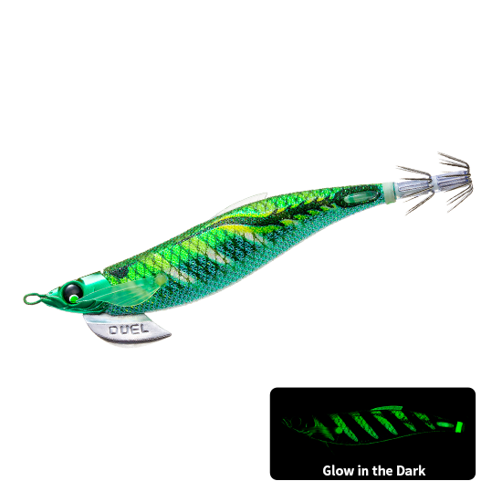 Load image into Gallery viewer, Duel Finplus Rungun Squid Jig 3.5 [COL:LMDM- glow]
