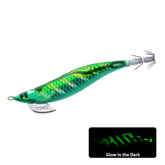Duel Finplus Rungun Squid Jig 3.5 [COL:LMDM- glow]