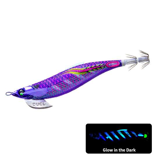Load image into Gallery viewer, Duel Finplus Rungun Squid Jig 3.5 [COL:BLPP- blue glow]
