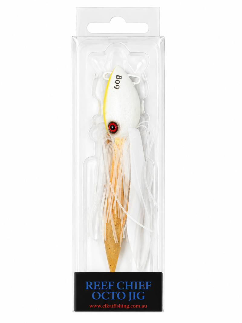Load image into Gallery viewer, Elkat Reef Chief Octo Jig 150g [COL:White Yellow]
