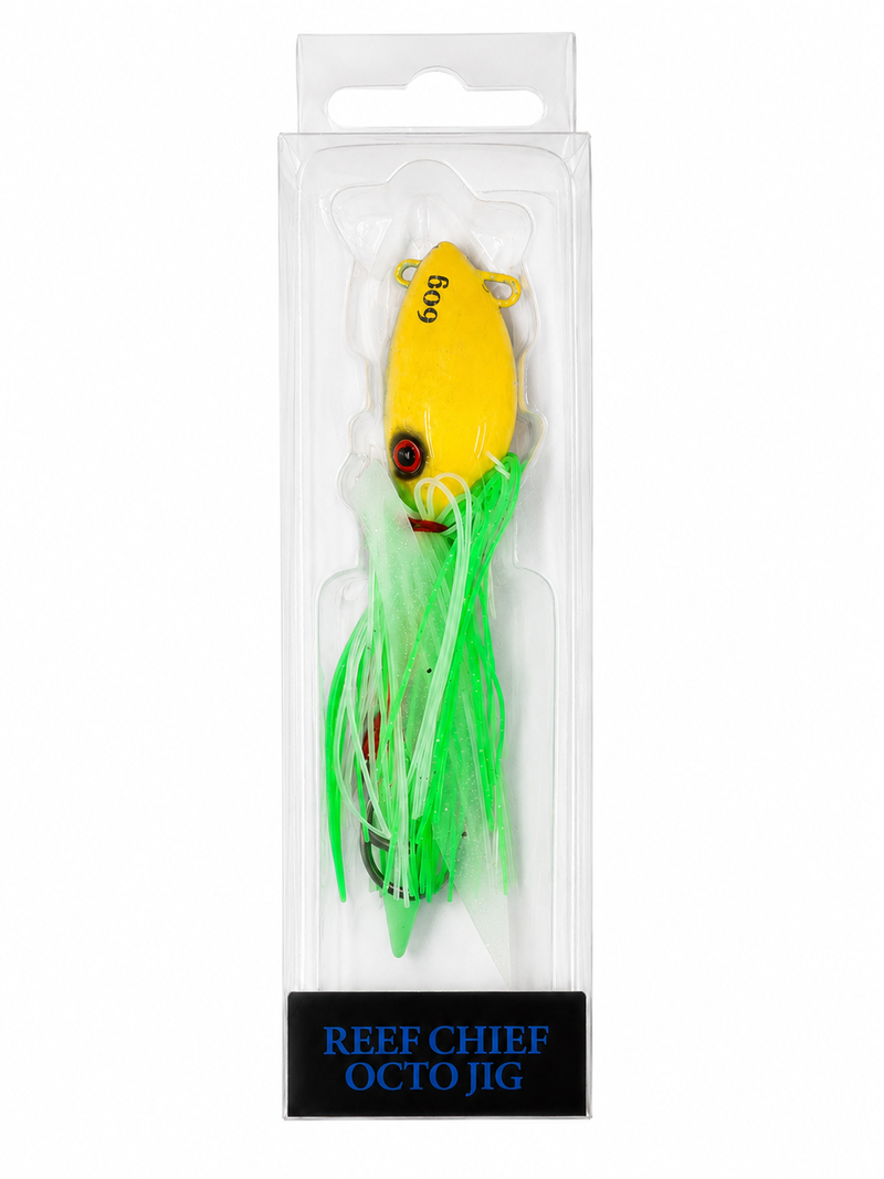 Load image into Gallery viewer, Elkat Reef Chief Octo Jig 80g [COL:Green Gold]
