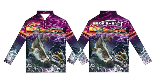 Profishent Sublimated Fishing Shirt Long Sleeve - Kids [SIZ:2 DES:Barra/Storm/Pink]