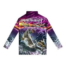 Profishent Sublimated Fishing Shirt Long Sleeve - Kids [SIZ:2 DES:Barra/Storm/Pink]