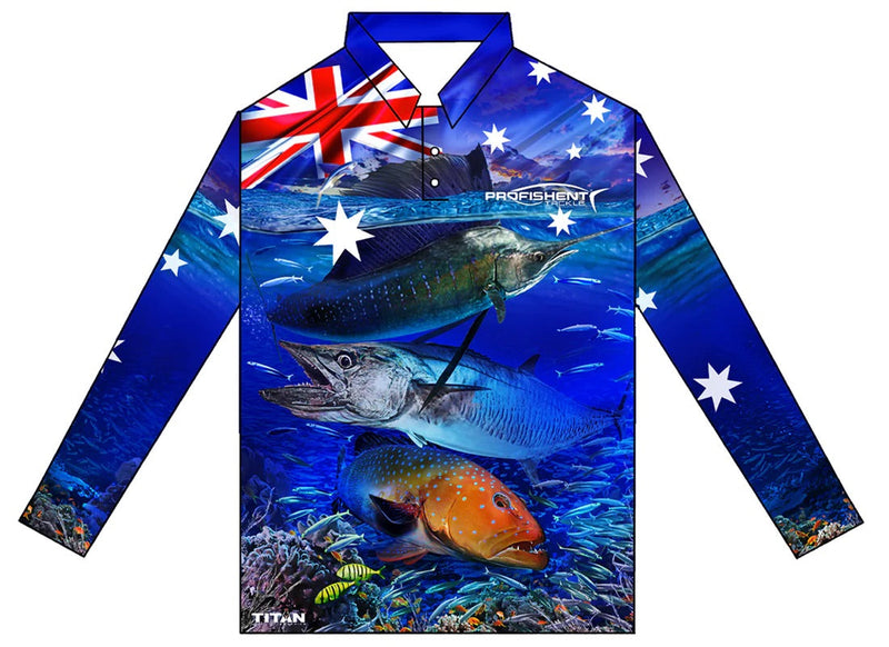 Load image into Gallery viewer, Profishent Sublimated Fishing Shirt Long Sleeve - Kids [SIZ:2 DES:Oz Blue Water]
