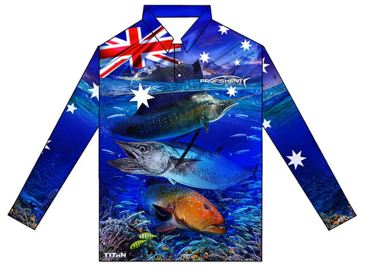 Profishent Sublimated Fishing Shirt Long Sleeve - Kids [SIZ:6 DES:Oz Blue Water]