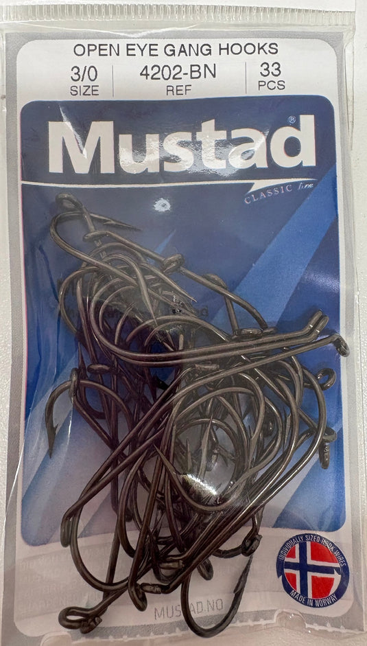 Mustad Open Eye Chemically Sharpened Gang Hook Pack (4202-BN) [SIZ:2/0 40pcs]