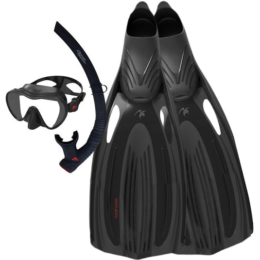 Ocean Hunter Seahawk Mask/Snorkel/Fin Set Black [SIZ:Med (9-10)]