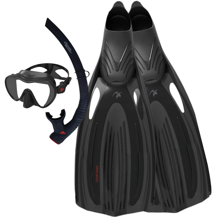 Load image into Gallery viewer, Ocean Hunter Seahawk Mask/Snorkel/Fin Set Black [SIZ:Lge (10.5-11.5)]
