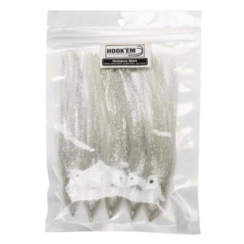 Load image into Gallery viewer, Hook'em Octopus Skirts 5pk [COL:Silver Fleck]
