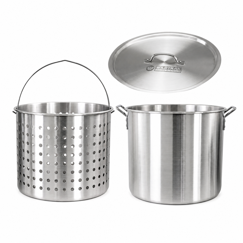 Load image into Gallery viewer, Wildtrak Aluminium Stock Pot, Basket &amp; Lid 40lt
