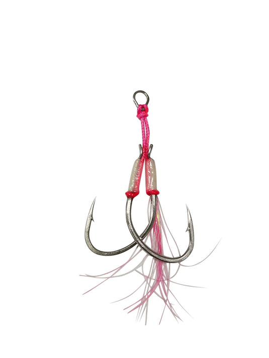 Vexed Twin Flashy Slow Glow Assist Hooks [SIZ:3/0 COL:Pink Glow]