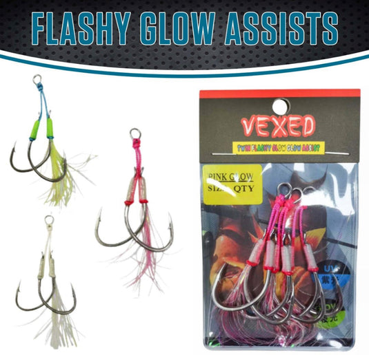 Vexed Twin Flashy Slow Glow Assist Hooks [SIZ:5/0 COL:Blue]