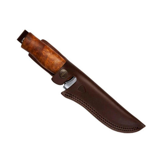 Helle GT 123mm Knife H3LS Curly Birch Handle and Sheath