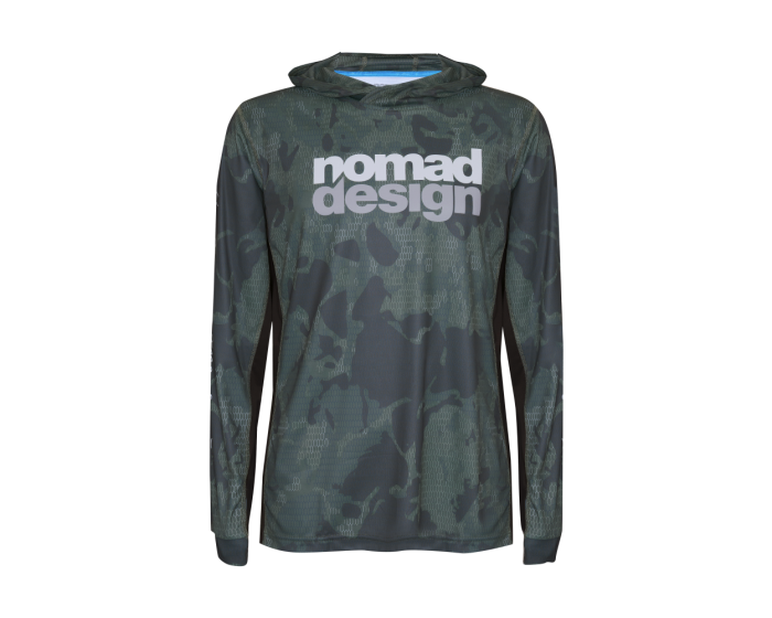 Load image into Gallery viewer, Nomad Hooded Tech Fishing Jersey - Forest Camo
